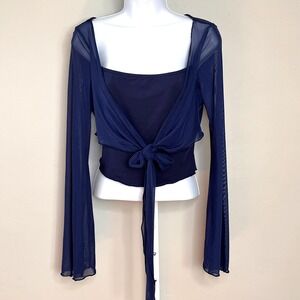 Womens Blue Layered Mesh Y2K Fairy Top Size M Ethereal Angelcore Whimsical